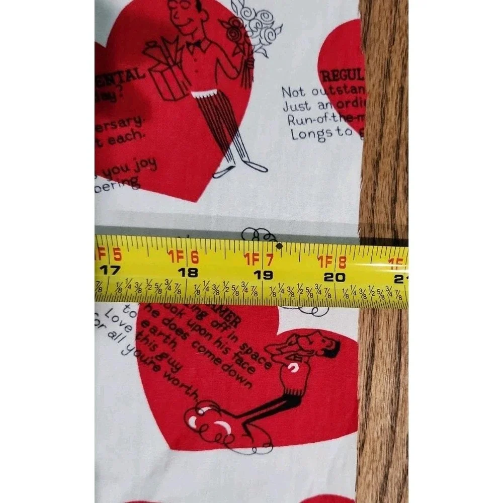 Vtg Man o Your Dreams Novelty Fabric Valentine Love Humor Red White Cotton 19x84